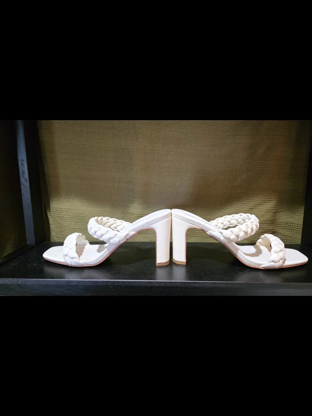 Women's White Braided-Strap Block Heel Sandals